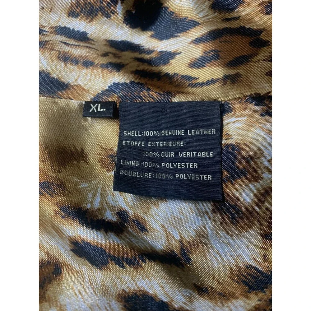 Vintage Dana Buchman Black Leather Car Coat Jacket Leopard Print Lining Size XL - Picture 3 of 9